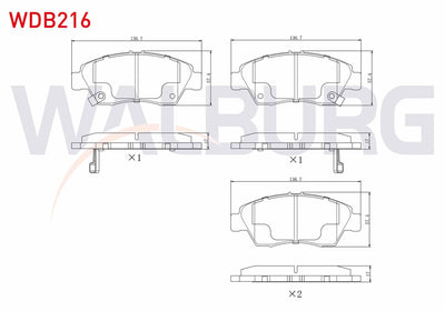 WALBURG WDB216 Brake Pad Front with Wear Indicator Honda Civic VI 1.6i 1995-2001 /Civic VI 1.5i 1995-2001 /Civic — Brake Pads