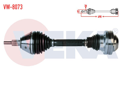 Veka VW-8073 Complete Axle Left Front Volkswagen Polo (6R,6C) 1.6 TDI A-T Length 498mm 2009 — Axles, CV Joints & Boots