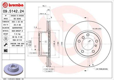 BREMBO Front Brake Disc 09.5142.24 - Air-Cooled 302 mm for BMW 5 Series E34 — Brake Rotors & Drums