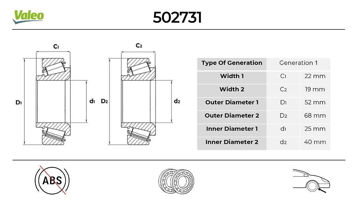 Valeo 502731 Wheel Bearing Front (Seal with) X218 12 > 17 C218 11 > 17 W212 09 > 15 S212 11 > 16 — Wheel Bearings