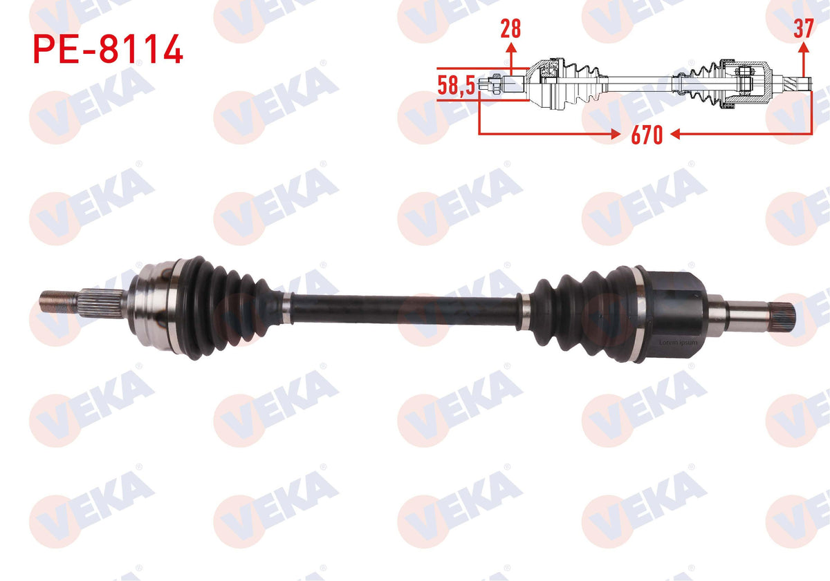 Veka PE-8114 Complete Axle Left Front Length 670mm Peugeot Rifter 1.5 HDi 2019-/ Partner 1.5 HDi 2 — Axles, CV Joints & Boots