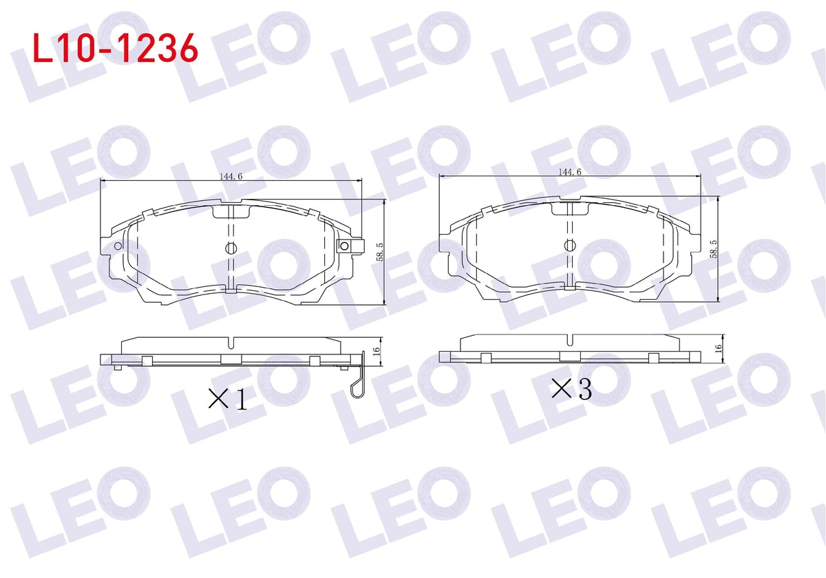 LEO L10-1236 Brake Pad Front with Wear Indicator Ford Ranger 2.5 TDCi 4X4 2002-2006 / Ranger 2.2 TDCi 2002-2006 / Ranger 3.0 TDCi 2002-2006 / Ranger 3.2 TDCi 2002-2006 / Mazda B Series (Un) 2.5 D 1998-200