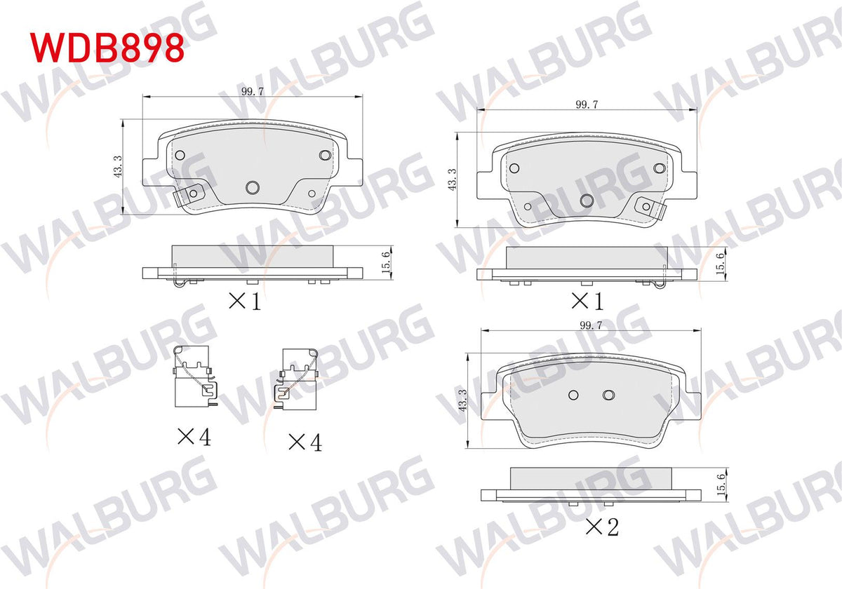 WALBURG WDB898 Brake Pad Rear with Wear Indicator Hyundai Elantra 2021-/ i20- i30 2021 — Brake Pads
