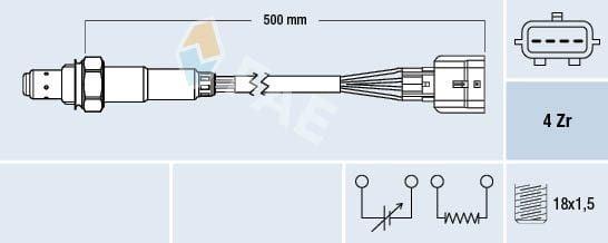 FAE Oxygen Sensor 77584 - 500 mm Length for Qashqai Juke, Clio IV and 3 more models — Oxygen & Air-Fuel