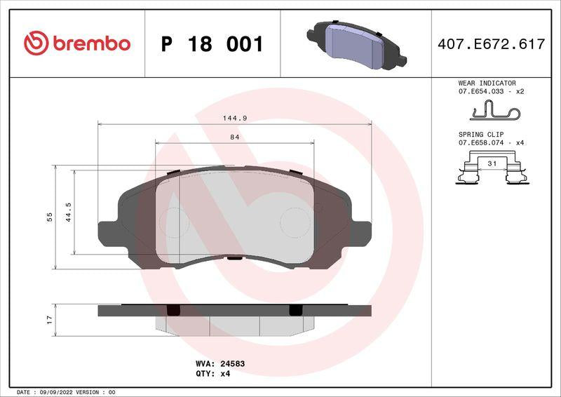 Brembo P18001 Brake Pad Front-(Mitsubishi Lancer 03 / 11 / Asx 11 / 13) — Brake Pads