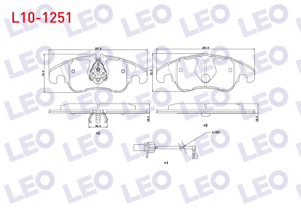 LEO L10-1251 Brake Pad Front with Connector A4 (8K2,B8) 2.0 TFSI 2007-2015 / 2.0 TDI 2007-2015 / A5 (8T3) 3.0 TD — Brake Pads