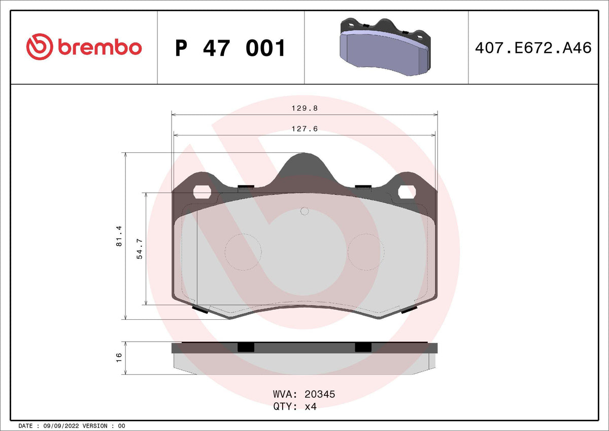 Brembo P47001 Brake Pad Front & Rear Low-Met Lotus