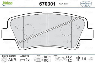 Valeo 670301 Brake Pad Rear Hyundai Accent Blue, Bayon and 6 more models — Brake Pads