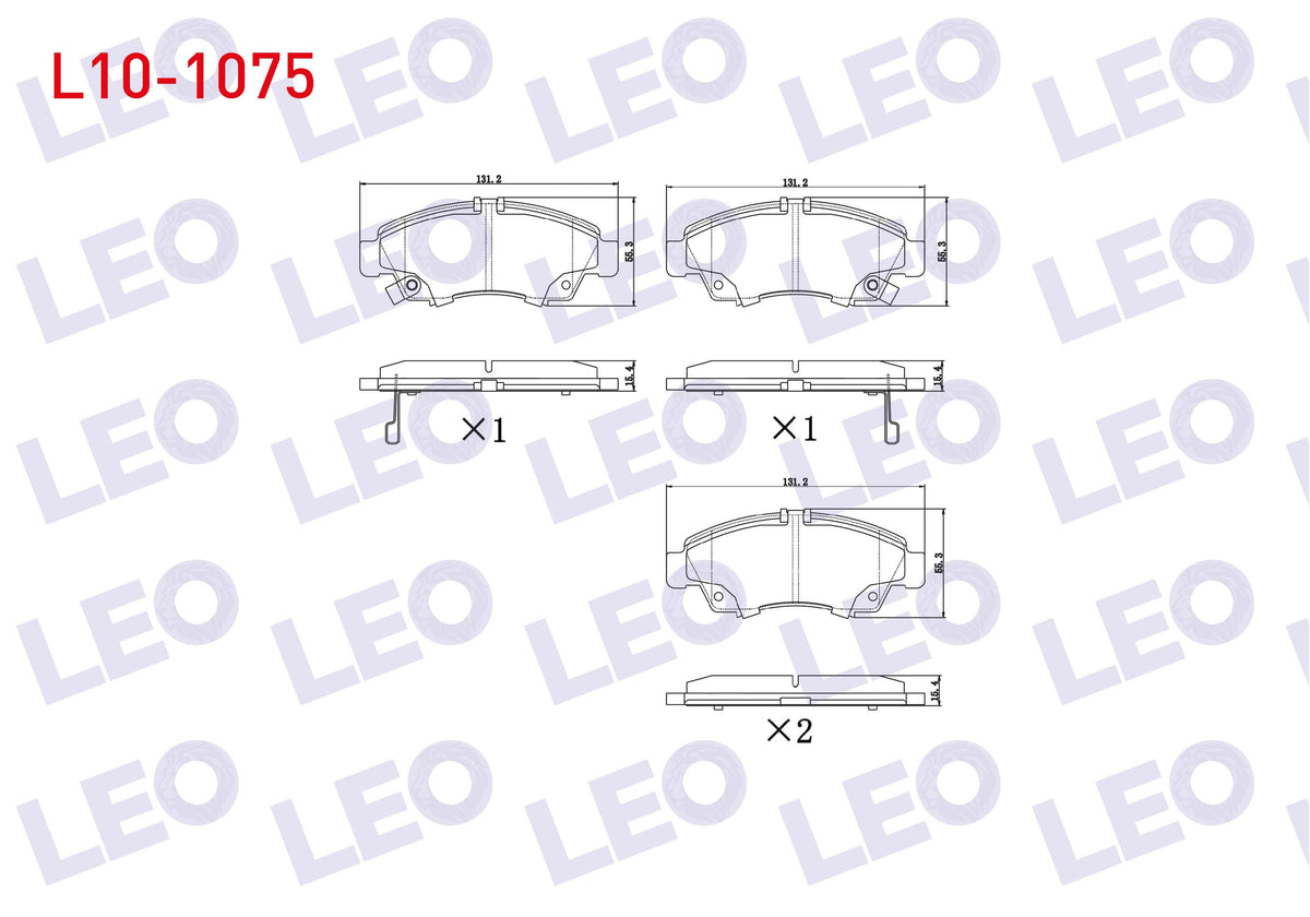 LEO L10-1075 Brake Pad Front with Wear Indicator Honda Civic VI 1.4i 1995-2001 / Civic VI 1.5i 1995-2001 / City 1.4i 2006-/ Jazz II (Gd) 1.4i 2002-2004