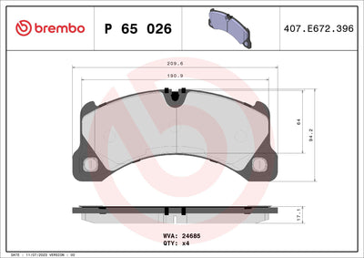 Brembo P65026 Front Brake Pad 17,0mm Porsche Cayenne Macan Panamera — Brake Pads