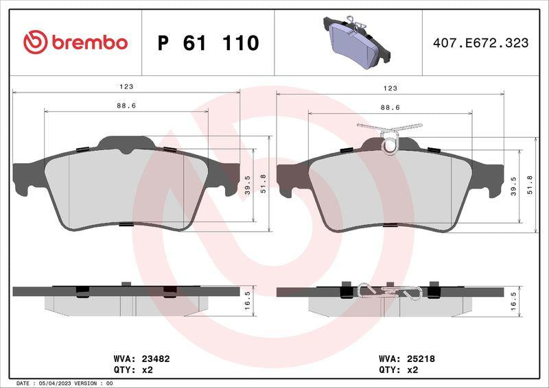Brembo P61110 Brake Pad Rear Peugeot 508 1.6 2010- — Brake Pads