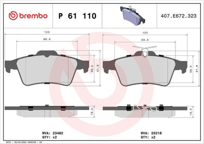 Brembo P61110 Brake Pad Rear Peugeot 508 1.6 2010- — Brake Pads