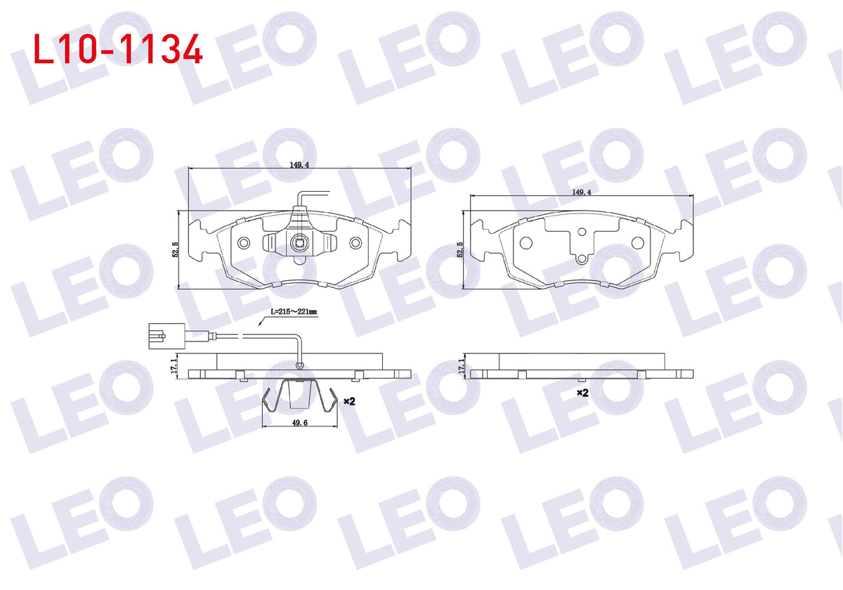 LEO L10-1134 Brake Pad Front with Connector Fiat G.Punto Evo (199) 1.3 Mjt 2008-2012 / G.Punto Evo (199) 1.2i 20 — Brake Pads