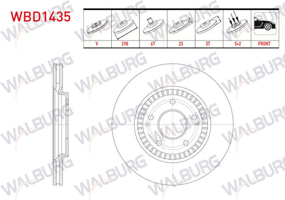 WALBURG WBD1435 Brake Disc Front Air 5 Bjn 298X23x67x37 Ssangyong Tivoli 1.6-1.6 XDi 2015-/ Xlv 1.6-1. — Brake Rotors & Drums