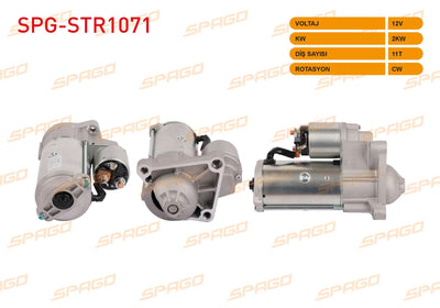 SPAGO SPG-STR1071 Starter Motor 12V 2Kw 11 Outer Cw (Str5200k) Kangoo-Megane I-Traffic I (1.9 dCi Vehic — Starting & Charging
