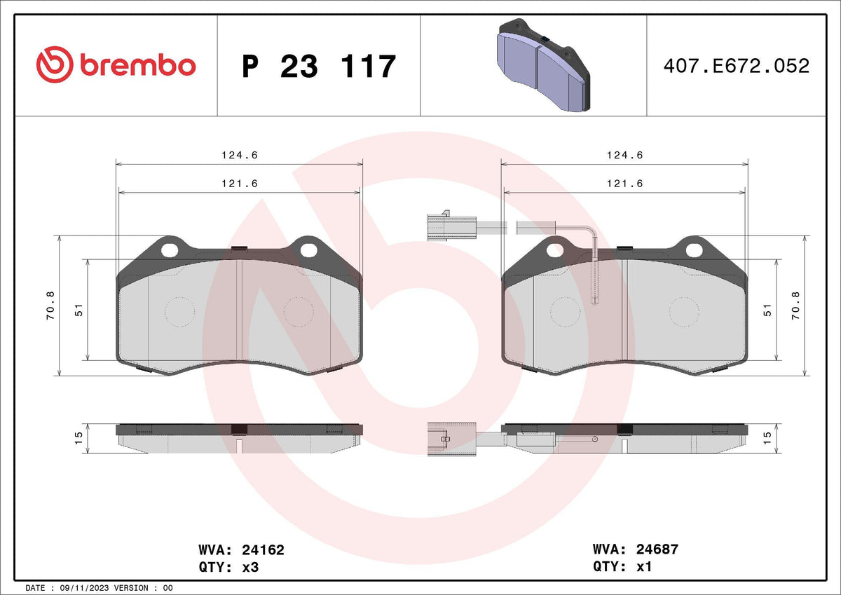 Brembo P23117 Brake Pad Front 24687 (Fiat Grande Punto 1.4 12.07) Low-Met — Brake Pads