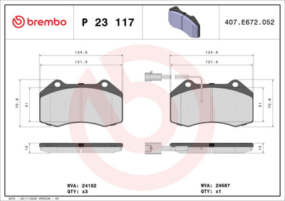 Brembo P23117 Brake Pad Front 24687 (Fiat Grande Punto 1.4 12.07) Low-Met — Brake Pads