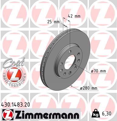 Zimmermann 430.1483.20 Opel Astra H Brake Disc Front 569066 5 Lug — Brake Rotors & Drums