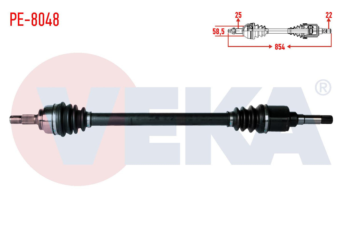 Veka PE-8048 Complete Axle Right Front Peugeot 207 (Wa — Axles, CV Joints & Boots