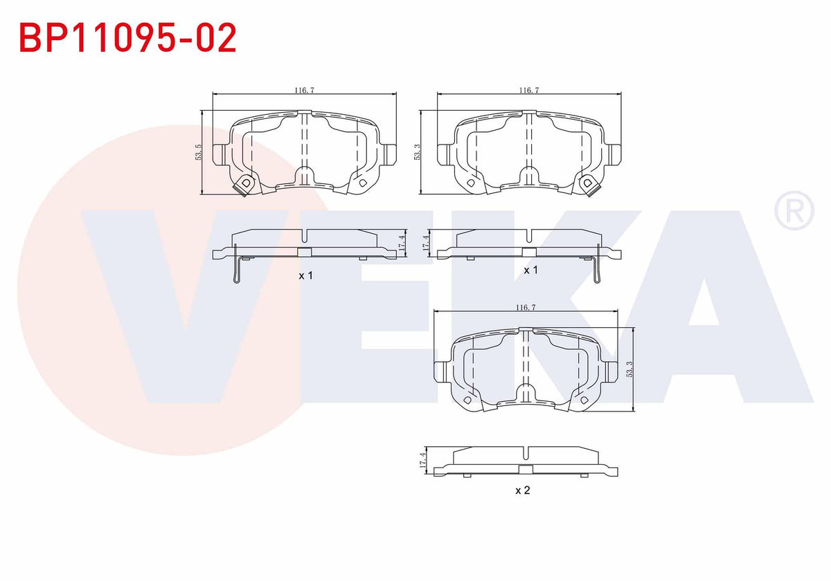 Veka BP11095-02 Brake Pad Rear with Wear Indicator Fiat Freemont (Jf) 2.0 Mjt 170 Hp 2011-/ Chrysler G.Voyager 3 — Brake Pads