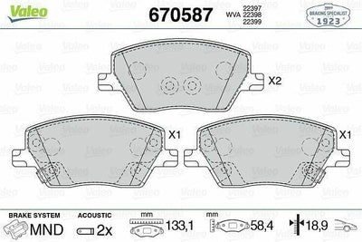 VALEO 670587 Front Brake Pads for 15-Egea