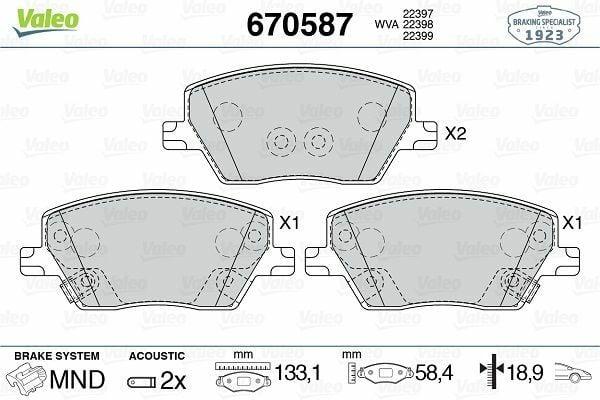 VALEO 670587 Front Brake Pads for 15-Egea