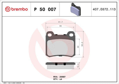 Brembo P50007 Brake Pad Rear (Mercedes W201) — Brake Pads
