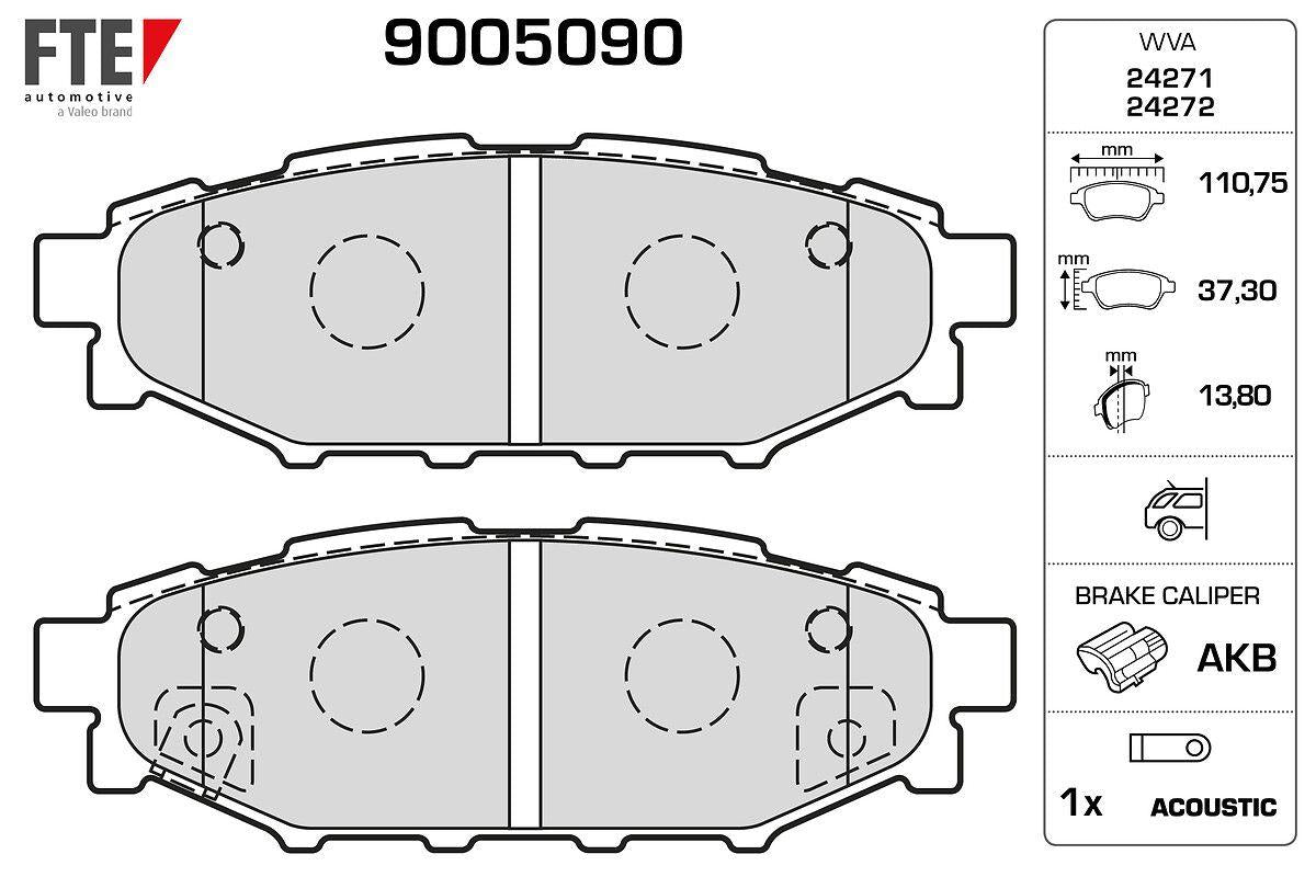 Fte 9005090 Rear Brake Pad Forester 2.0 2.5 09-12 Impreza 08-12 Outback 03-11 Legacy 03-11 — Brake Pads