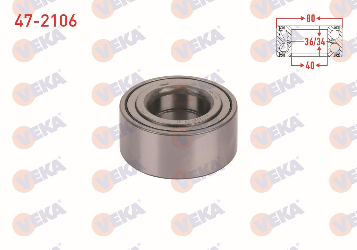 Veka 47-2106 Front Wheel Bearing Left-Right 40X80x36 / 34 Hyundai Sonata II 2.0i 1994-1998 / Sonata V 2.0i-2.0 CRDi 2005-2010 / Tucson 2.0 CRDi 2004-2010 / Sportage 2.0-2.0 CRDi 2004-2010