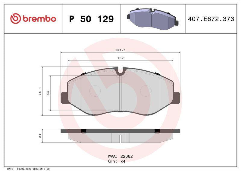 Brembo P50129 Front Brake Pads - Set for Mercedes V-Class & Vito