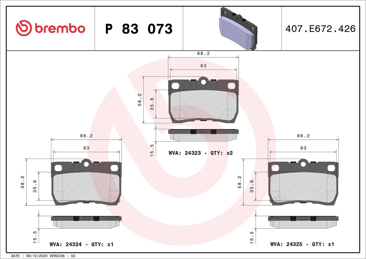 Brembo P83073 Brake Pad Rear Lexus Gs 250 300 460 05-12