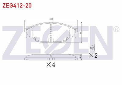 Zegen ZEG412-20 Brake Pad Front Toyota HI-Lux Pick Up (_N_) 2.5 D-4D 1983-2005 / HI-Lux Pick Up (_N_) 2.5 2.4 D — Brake Pads