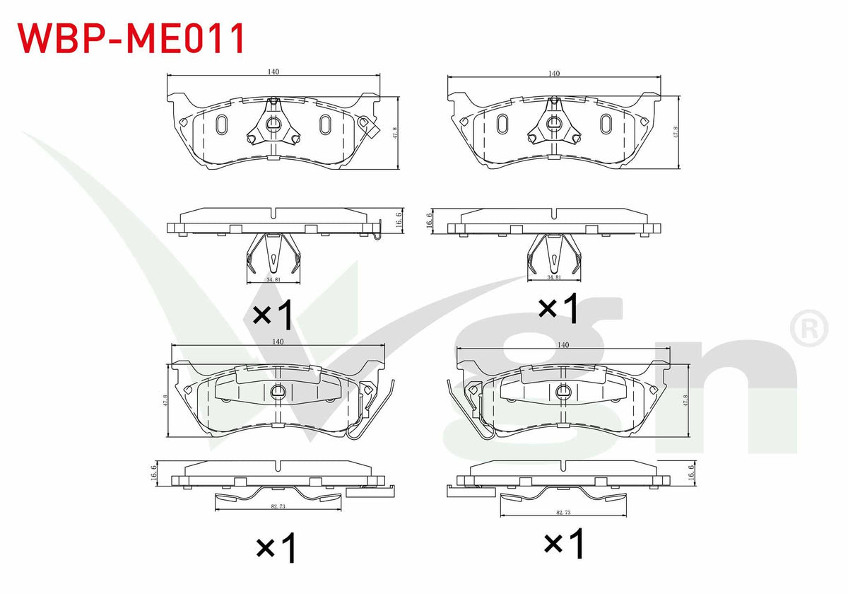 WGN WBP-ME011 Brake Pad Rear with Wear Indicator Mercedes M Class (W163) Ml 320 1998-2005 / M Class (W163) Ml 27 — Brake Pads