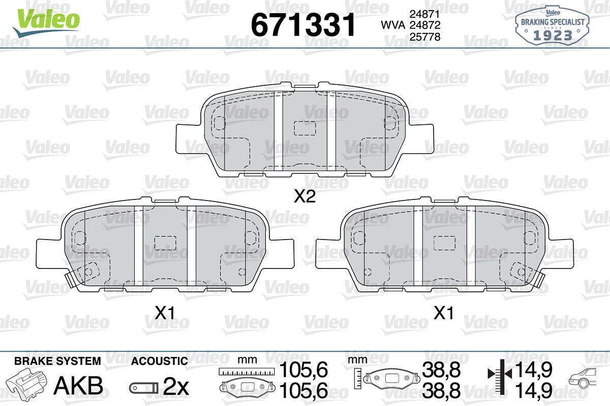 Valeo 671331 Rear Brake Pad Juke 1.6, 1.6 DiG T and 5 more models — Brake Pads