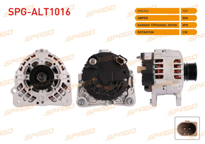 SPAGO SPG-ALT1016 Alternator 12V 90A 6Pk (Alt275) Golf IV 97-05-Polo 95-09 / Audi A3 96-03 (Gasoline Ve — Starting & Charging
