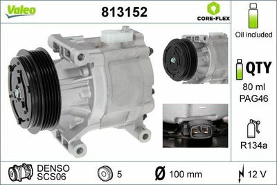 VALEO A/C Compressor - Compatible with Fiat Doblo, Punto and 3 more models