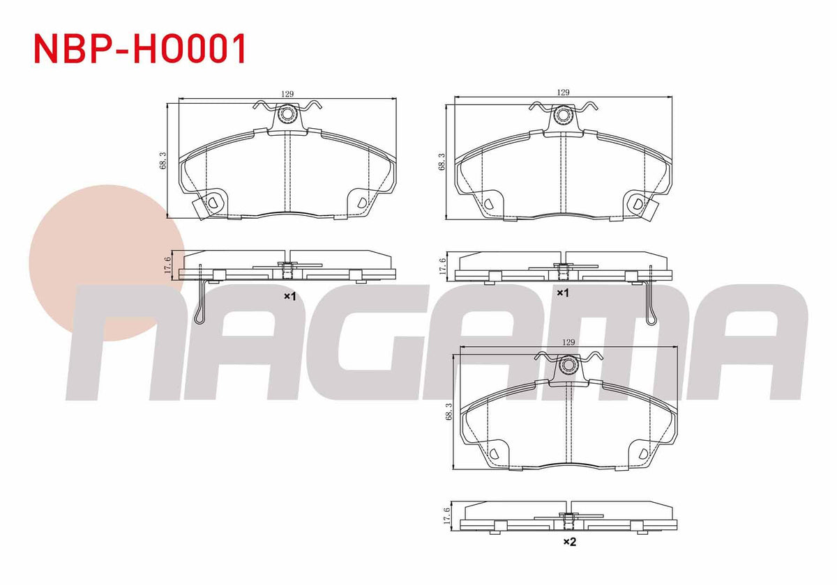 NAGAMA NBP-HO001 Brake Pad Front with Wear Indicator Honda Euro Civic 1991-2005 / Rover 214 1995-2000 / 416 1995 — Brake Pads