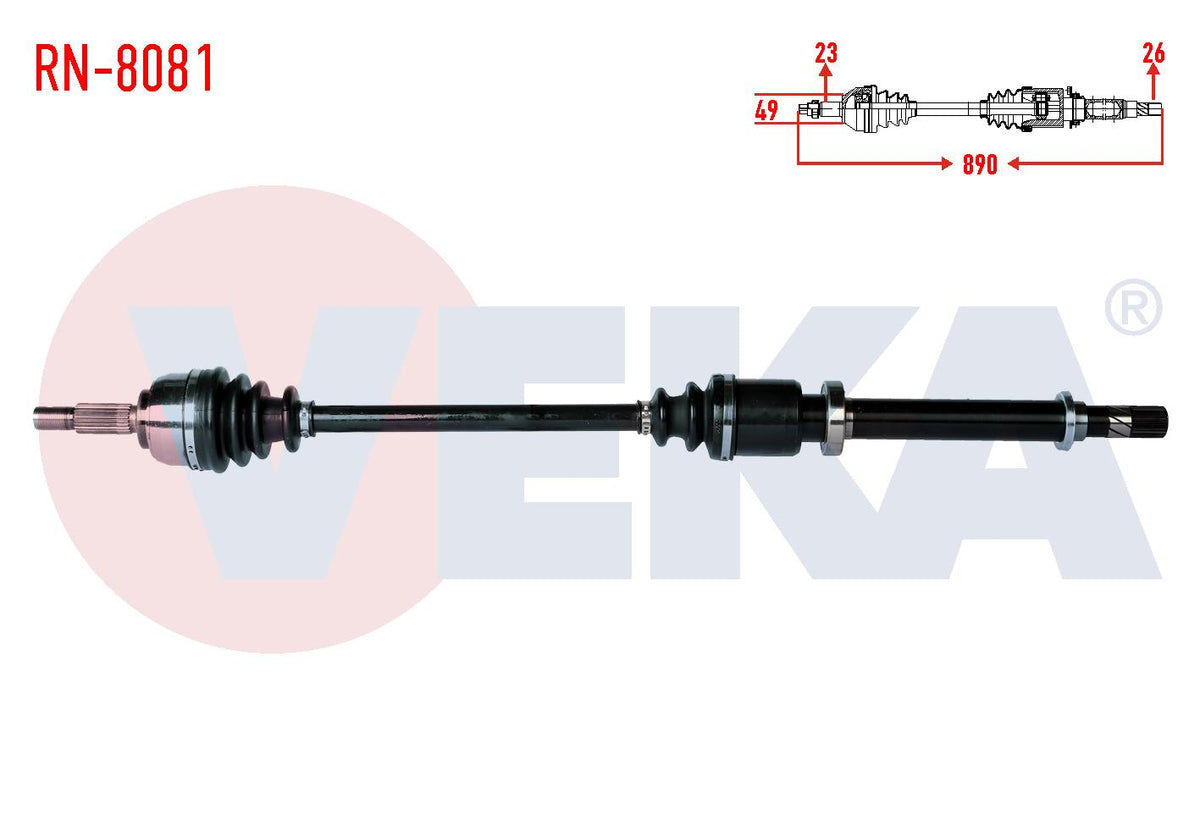 Veka RN-8081 Complete Axle Right Front Renault Clio III (Br0 /1,Cr0 /1) 1.2i 16V Length 890mm 2005-2012