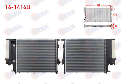 Veka 16-1416B Water Radiator Brazing BMW 5 Series (E39) 520 i A-T Ac + /-1995-2003 — Radiators & Fans