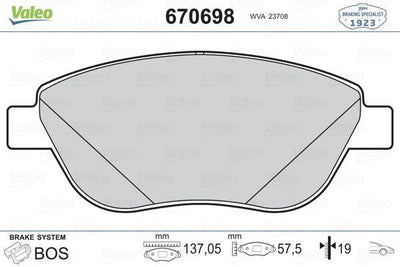Valeo 670698 Brake Pad Front Fiat Doblo/Grande Punto 05-, Bravo II and 6 more models — Brake Pads