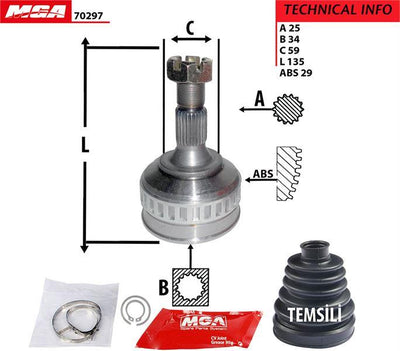 OUTLET 70297 CV Joint (Peugeot: Partner Citroen: Berlingo 1.9 Xud9 Dw8) 34×59×90
