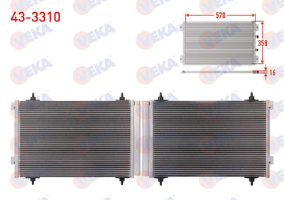 Veka 43-3310 A/C Condenser Peugeot 307 (3A / C) 1.6 HDi 2000-2007 — Condensers & Evaporators