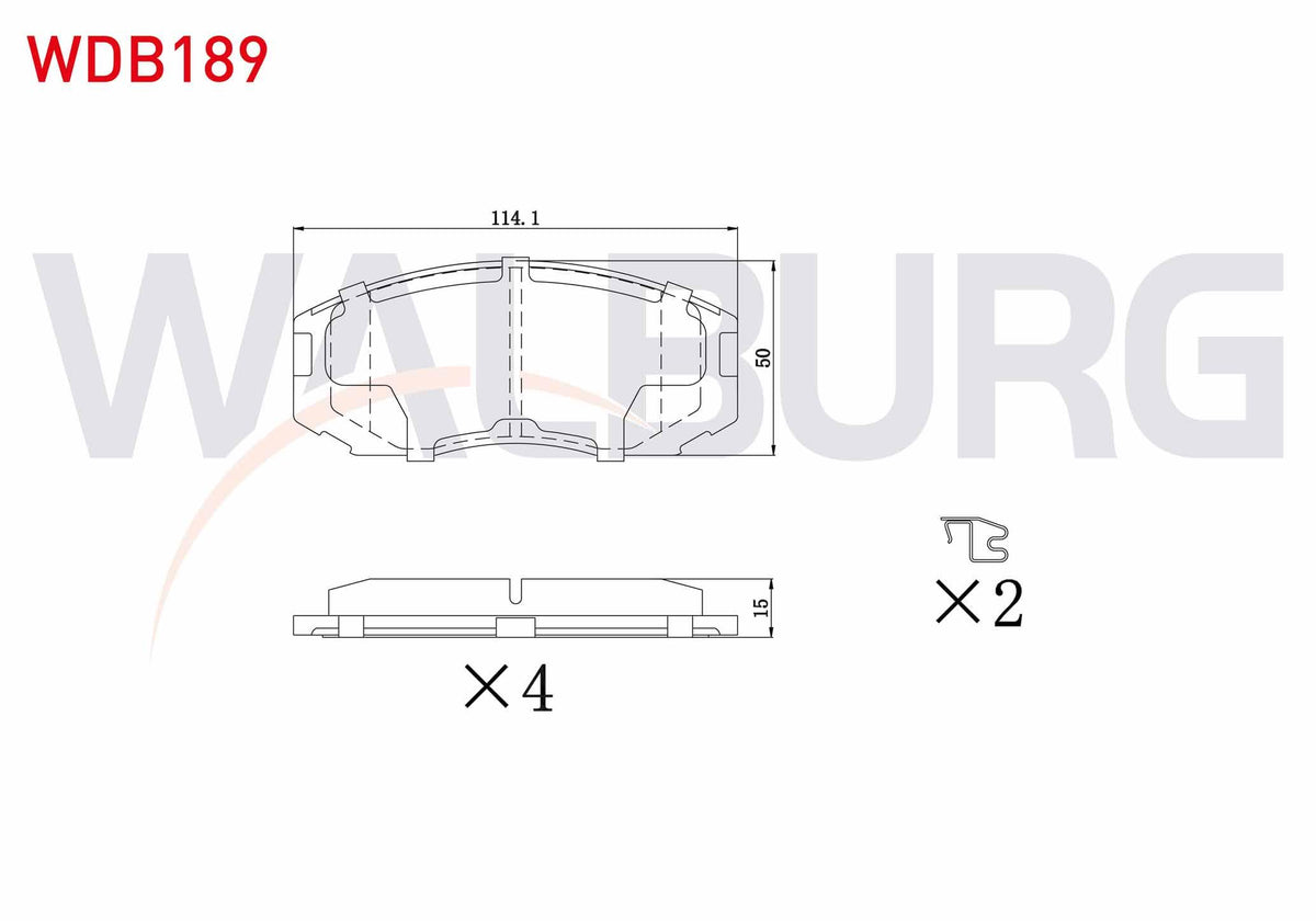 WALBURG WDB189 Brake Pad Front with Wear Indicator Daihatsu Terios 1.3 Dx 97-05 / Terios 1.3 Dvvt, 1.5 05-/ Proton Gen 2 1.6i 04-/ Mitsubishi Lancer VI 1.6 16V 95-03 / 1.3 12V 95-03 / 1.5 16V 95-03 / Colt