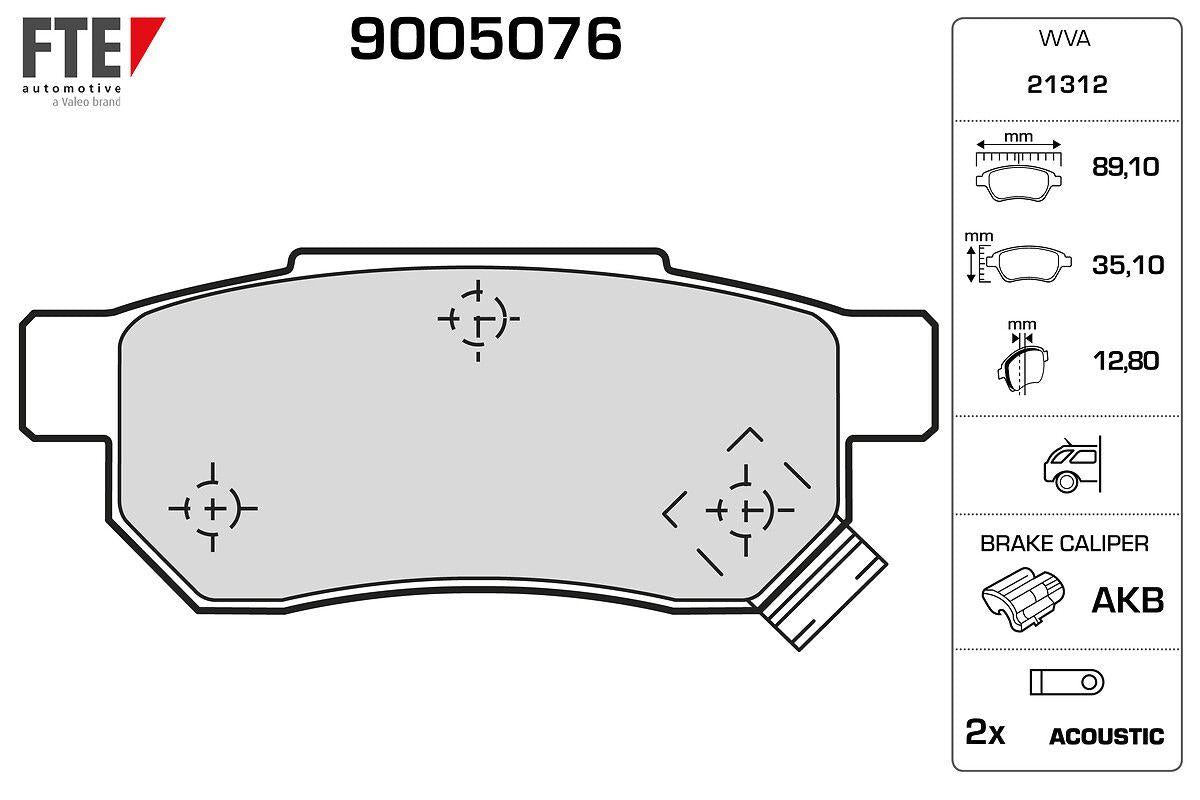 Fte 9005076 Rear Brake Pad (Disc for) Honda Civic 1996-2000 Jazz City 2002-2010 Crx 92-98 Integra 88-97 — Brake Pads