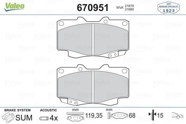 VALEO 670951 Front Brake Pads for Hilux Pickup
