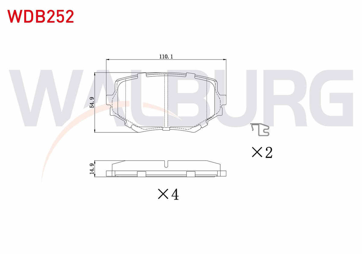WALBURG WDB252 Brake Pad Front Suzuki Vitara (Et,Ta) 1.6i 16V 1988-1999 / Vitara (Et,Ta) 2.0 TD 1988-1999 / Vitara (Et,Ta) 2.0 HDi 1988-1999 / Vitara (Et,Ta) 2.5i 1988-1999