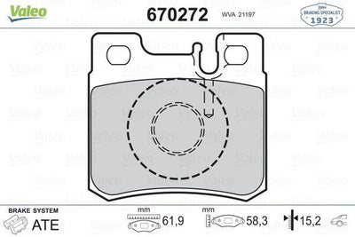 Valeo 670272 Brake Pad Rear Mercedes E Series W210 Pair with Pin — Brake Pads