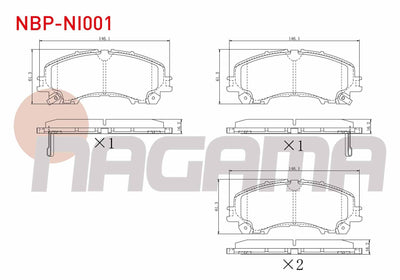 NAGAMA NBP-NI001 Brake Pad Front with Wear Indicator Nissan X-Trail (T32) 1.6 dCi 2013-/ X-Trail (T32) 1.6 dCi 4X4 2013-/ X-Trail (T32) 1.6 DiG-T 2013-/ Infiniti Q50 2.2 D 2013