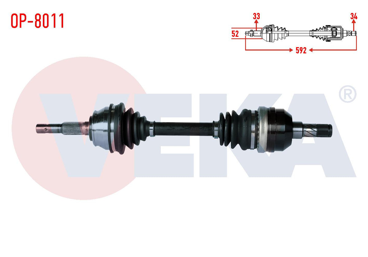 Veka OP-8011 Complete Axle Left Front Opel Vectra A 1.8 Length 592mm 1988-1995 — Axles, CV Joints & Boots