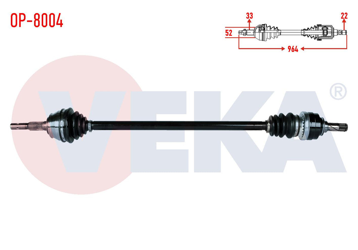 Veka OP-8004 Complete Axle Right Front Length 964mm Opel Astra G (F69) 1.4 16V 1998-2005 — Axles, CV Joints & Boots
